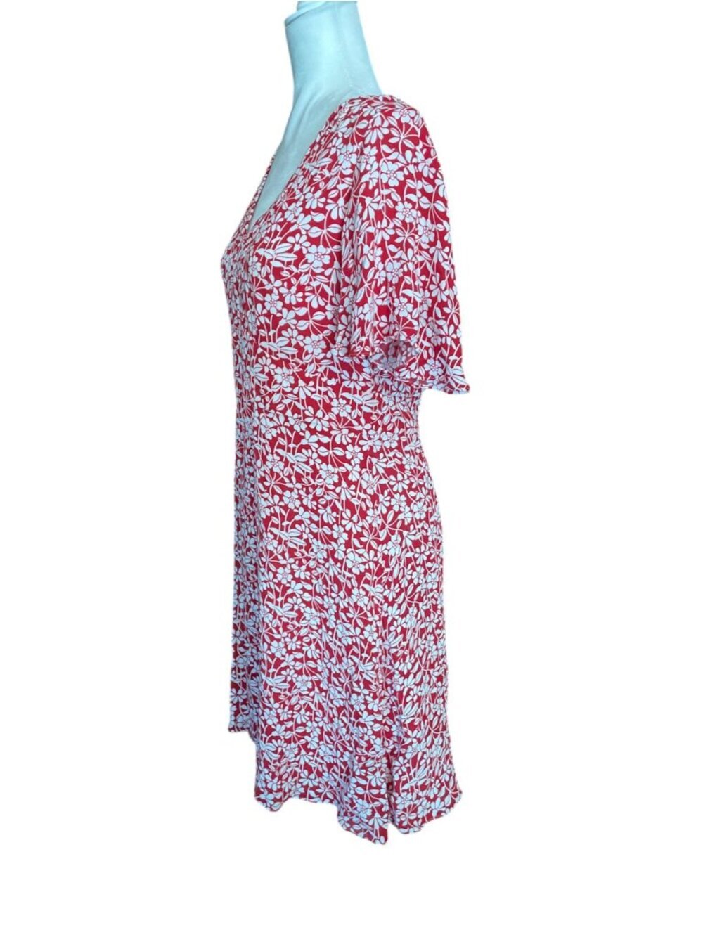 Brooks Brothers Red Fleece White Floral Flutter-Sleeve V-Neck Dress SZ 10 - Picture 5 of 10